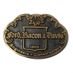 Vtg Ford Bacon & Davis Engineers Constructors Brass Blk Belt Buckle Dyna Buckles